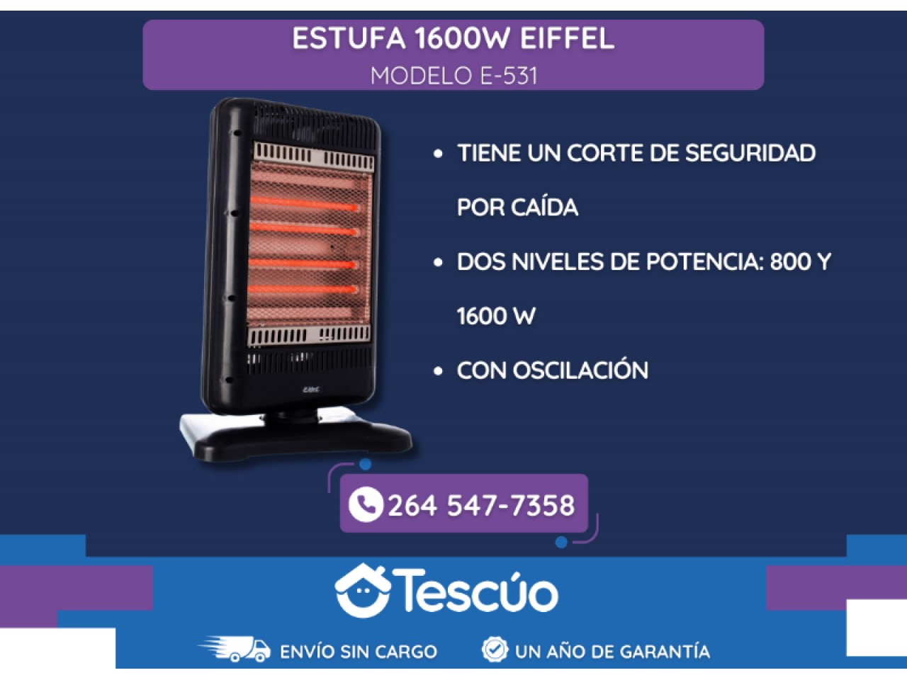 1018512.jpg ESTUFA EIFFEL E-531 1600W GIR. - Imagen 1