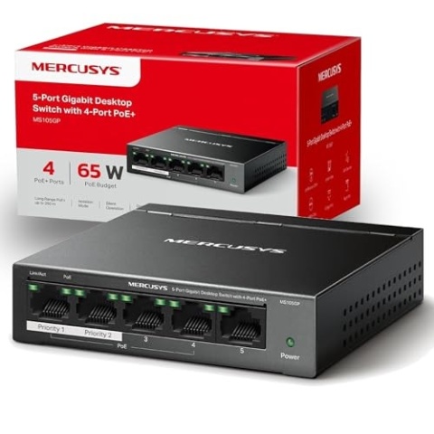 1026212-3.jpg SWITCH MERCUSYS MS105GP GIGA 5P MINIDESKTOP C/4P POE - Imagen 1
